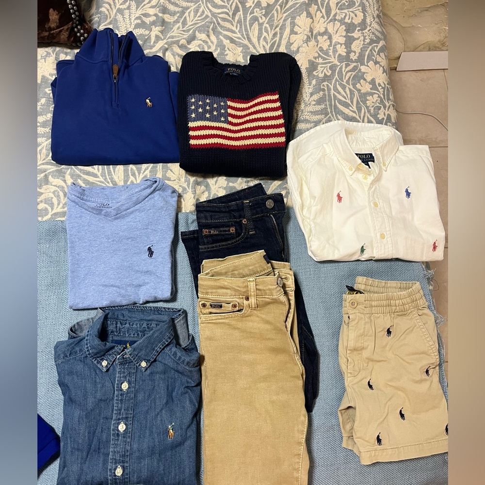Boys size 8 Ralph Lauren brand clothes. Sweater, Jeans, shirts, polos, shorts .